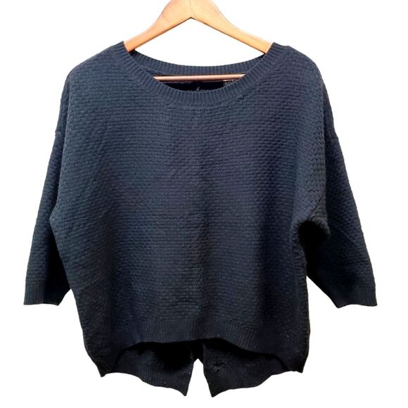 SOHO Jeans Black Textured Knit Sweater – Size XS – Lace-Up Back - Picture 3 of 7